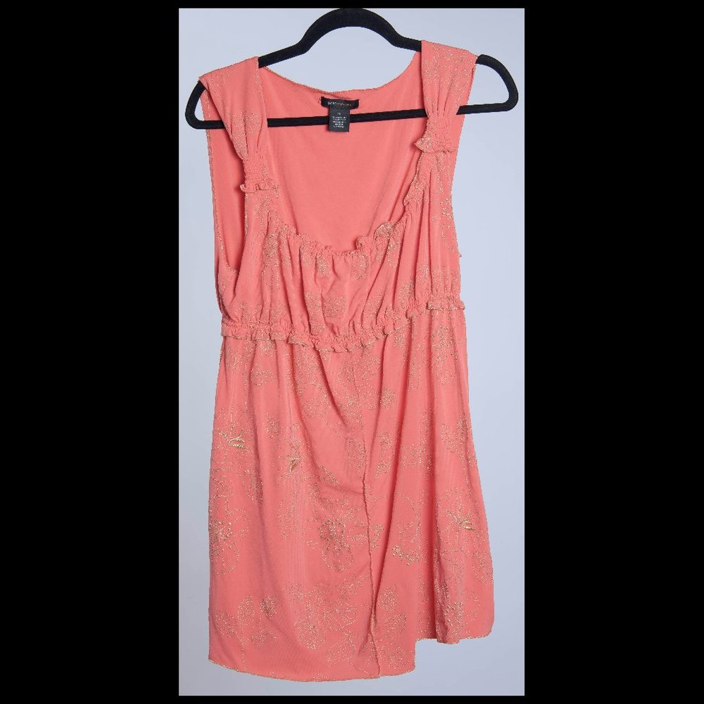 BCBGMAXARIA Womens Pink Metallic Floral Wide Strap Sleeveless Blouse Top XL EUC
